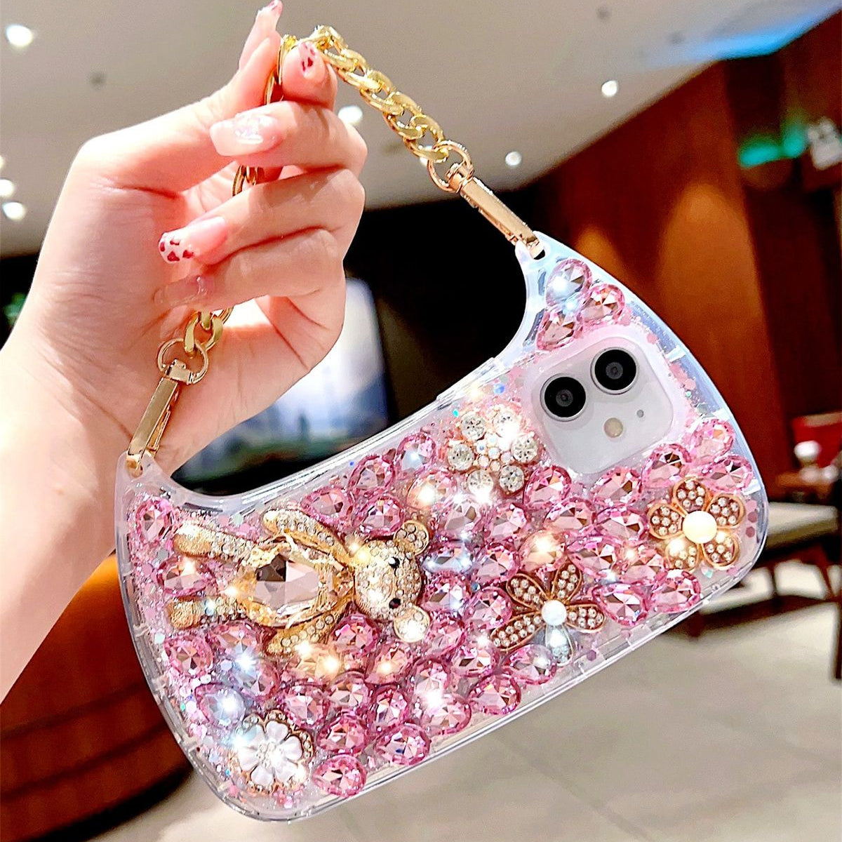 Rhinestone & Bear Decor Bag Design Diamond Phone Case