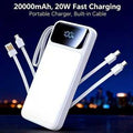 20000mAh portable power bank with built-in charging cables and 20W fast charging capabilities