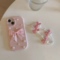 Pink Pearl Bow Phone Case with Charm